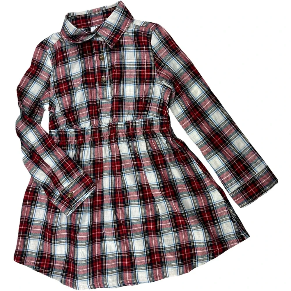 Gap Kids‎ Girls 4 5 Long Sleeve Plaid Dress Collared Cotton Holiday Casual NWT